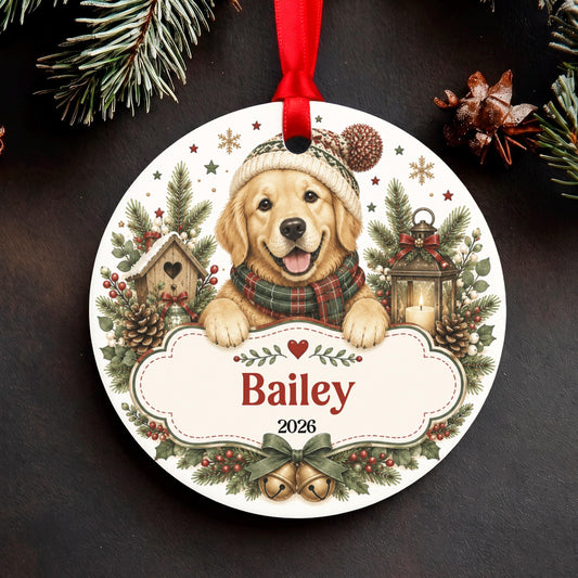 Personalized Golden Retriever Christmas Ornament, Custom Dog Name Ornament, Pet Memorial Gift, Puppy's First Christmas