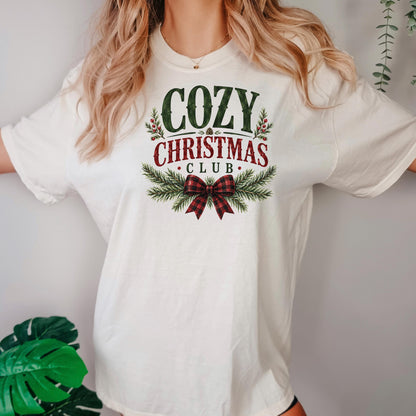Cozy Christmas Club Shirt, Cute Womens Christmas Tee, Buffalo Plaid Holiday Shirt, Cozy Season Crew, Family Christmas Loungewear Gift