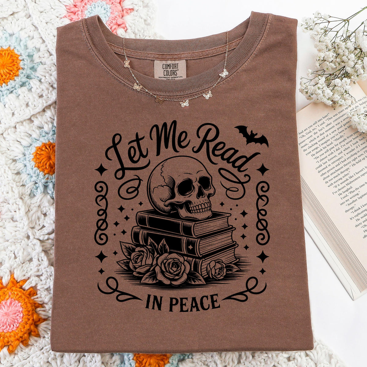 Goth Book Lover Shirt, Let Me Read In Peace Skull Book Tee Unisex