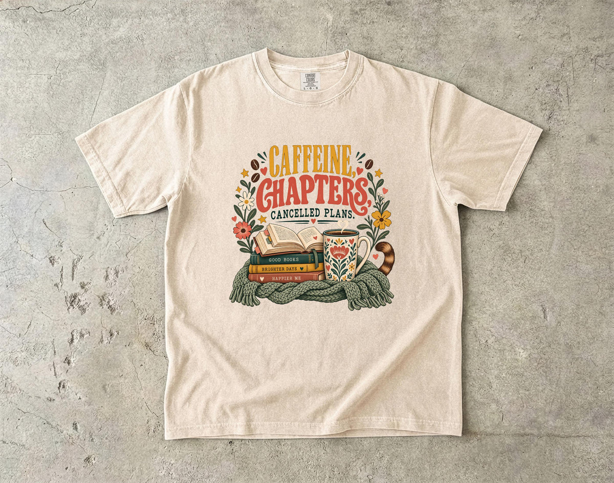 Book Lover Shirt, Caffeine Chapters Cancelled Plans Cozy Mens Tee