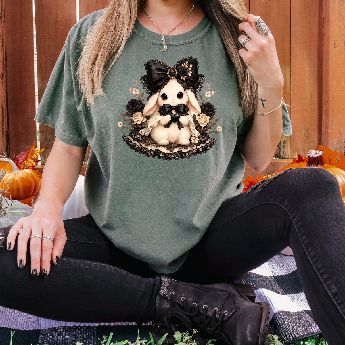 Coquette Ghost Tee Comfort Colors Tee, Cute Ghost Shirt, Coquette Halloween Graphic, Spooky Aesthetic Hallowen Bunny Top
