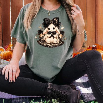 Coquette Ghost Tee Comfort Colors Tee, Cute Ghost Shirt, Coquette Halloween Graphic, Spooky Aesthetic Hallowen Bunny Top