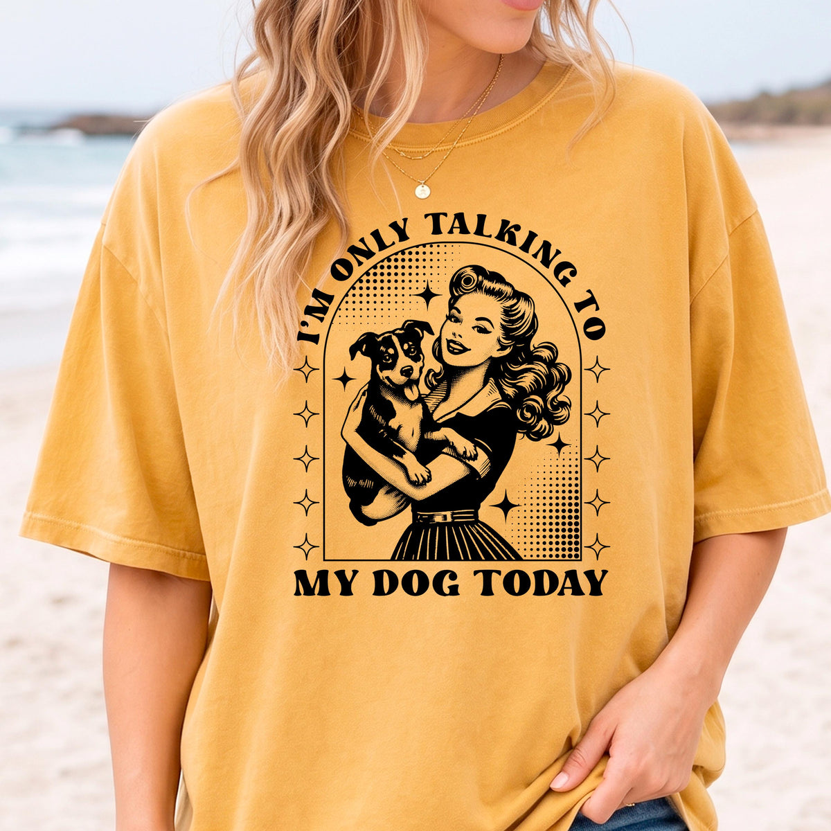 Dog Lover T-Shirt, Funny Dog Mom Shirt, Comfort Colors C1717 Tee, Retro Pinup Girl Design, Pet Owner Gift, "I'm Only Talking To My Dog Today