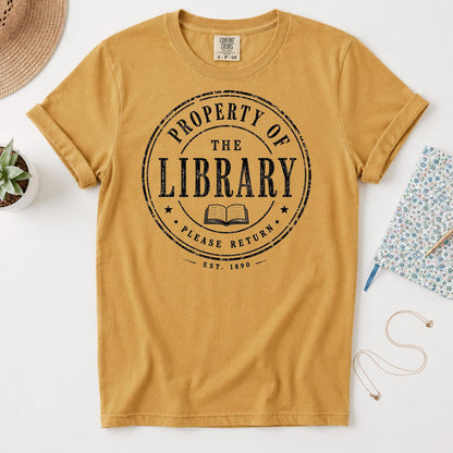 Librarian Shirt', Library Property Tee, Vintage Moss, Unisex XS M