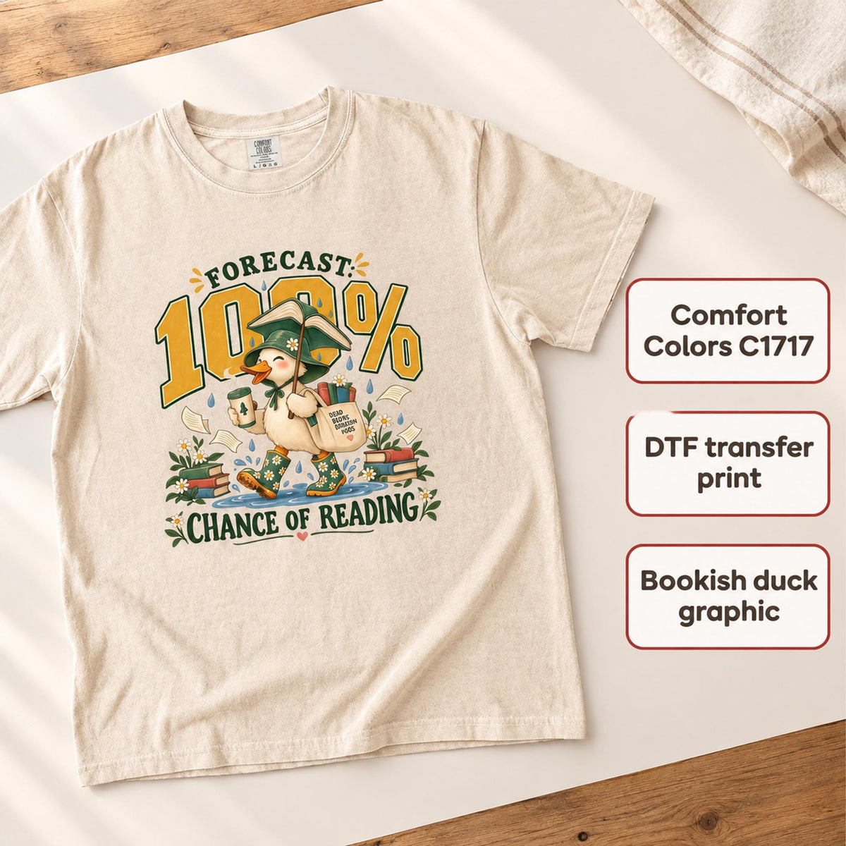 Reading Duck T-Shirt, Book Lover Gift, Cute Duck Tee, Bookish Shirt, Comfort Colors C1717, Librarian Gift, Teacher Shirt