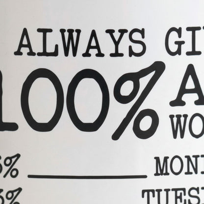 a close-up view of a text-based graphic with the phrase "ALWAYS GIVE 100% WORD" prominently displayed.