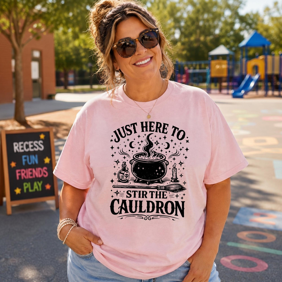 Bella Canvas Tee Just Here To Stir The Cauldron, Witch Cauldron Shirt, Funny Witch Shirt, Halloween Tshirt, Witchy Clothing Gift For Her