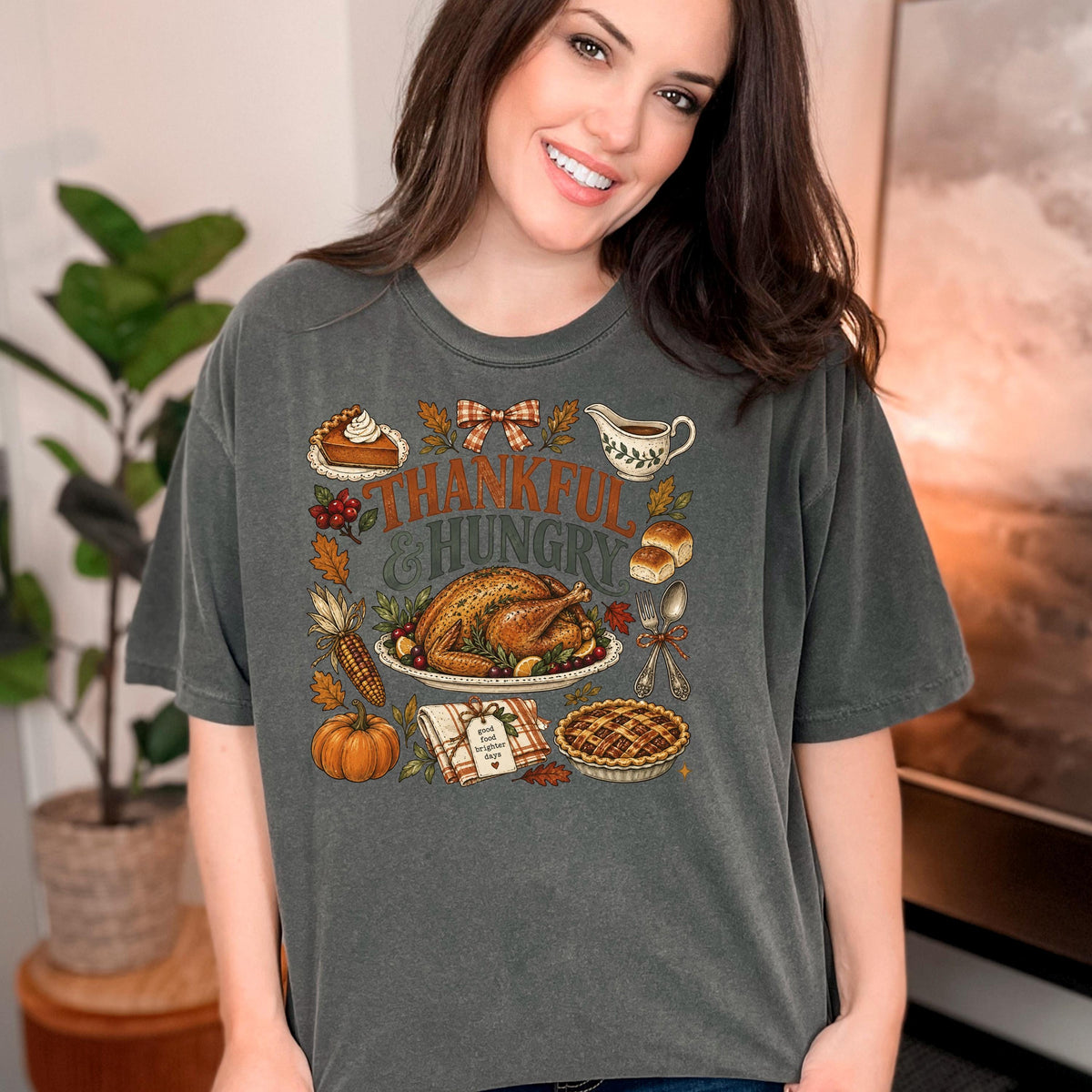 Funny Thanksgiving Shirt, Thankful And Hungry Tee, Comfort Colors