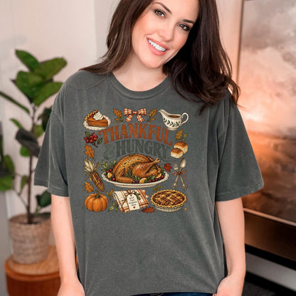 Funny Thanksgiving Shirt, Thankful And Hungry Tee, Comfort Colors