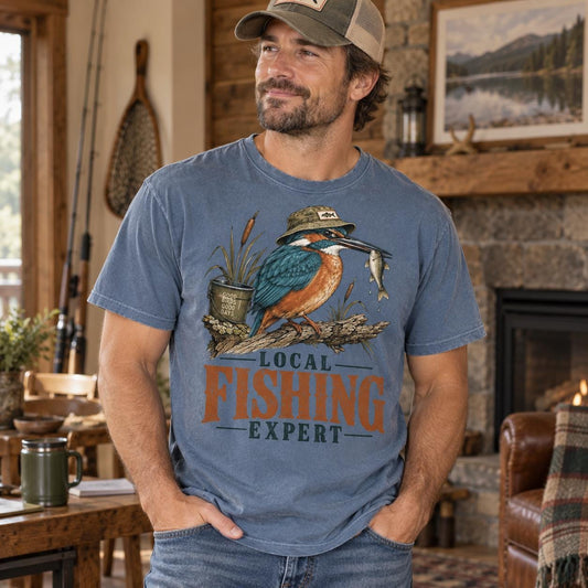 Funny Fishing Shirt, Local Fishing Expert Kingfisher Comfort Tee.