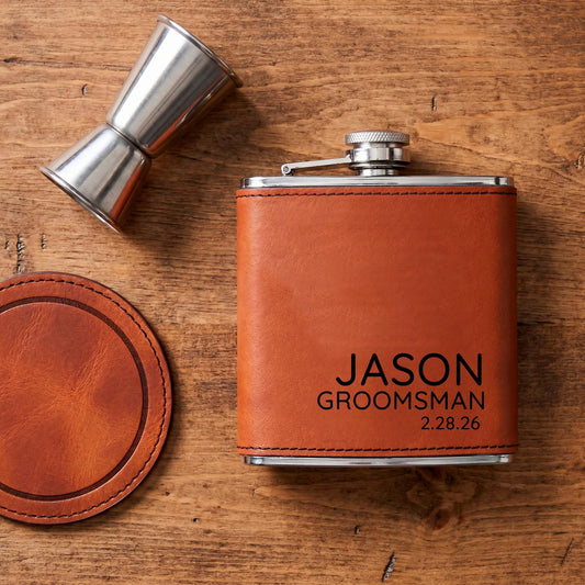 Personalized flask, Leather flask Groomsmen Gift, Engraved flask, Custom Engraved Hip Flask, Boyfriend gift, flask for man