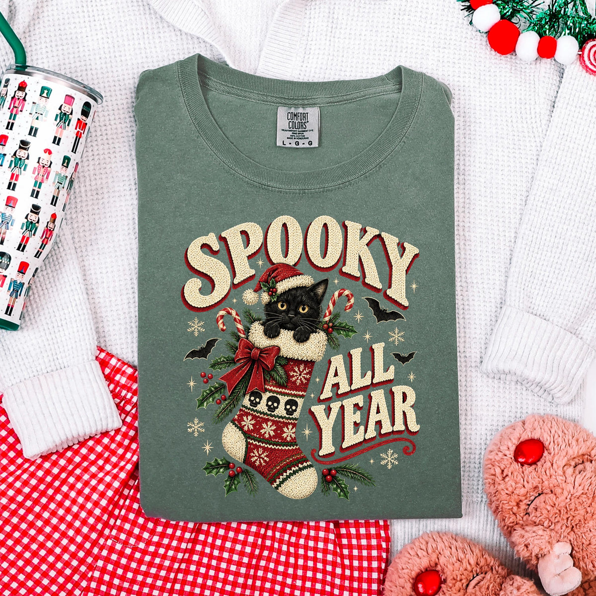 Spooky All Year Shirt, Black Cat Christmas Tee, Goth Christmas Shirt, Creepmas Spooky Christmas Cat Gift, Witchy Christmas Cat Lover Top