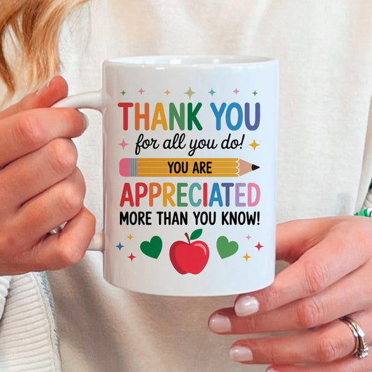 Teacher Appreciation Mug - Colorful Ceramic Coffee Cup | Thank You Gift