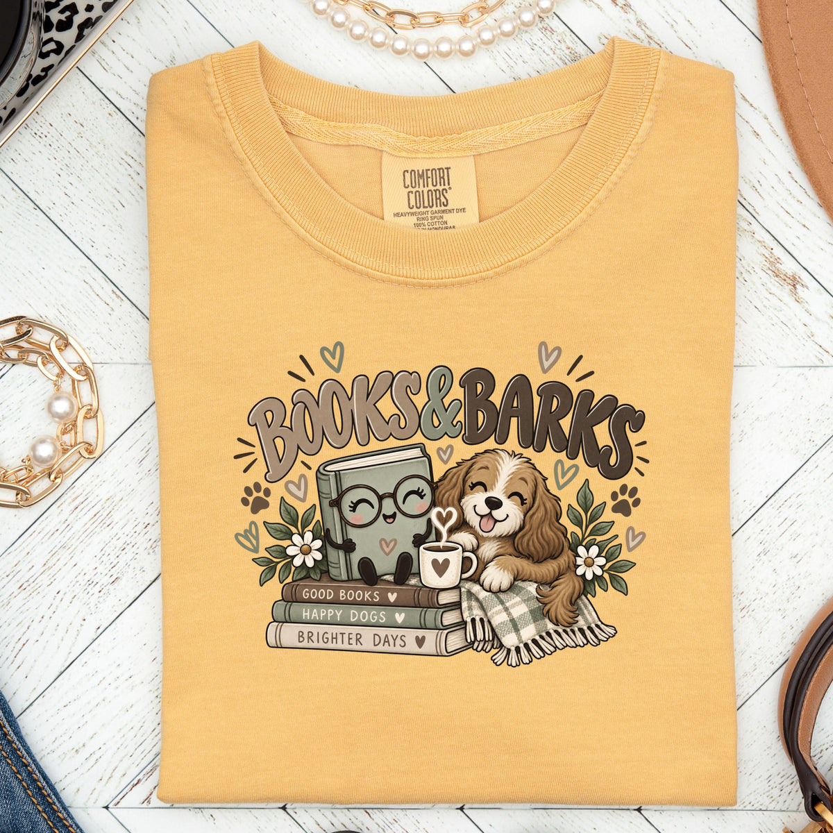 Dog Book Lover Shirt, Books & Barks Comfort Colors Tee, Dog Moms!