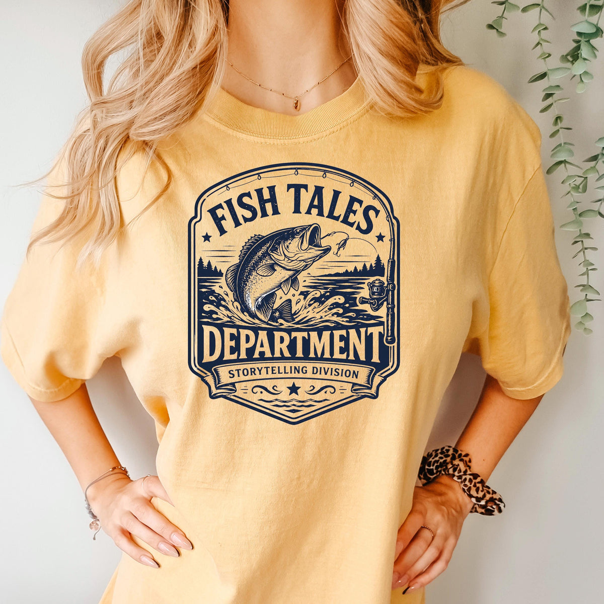 Fish Tales Department Shirt, Funny Fishing Tee for Men, Bass Fishing Back Print Shirt, Fishing Gift for Dad Grandpa, Fisherman Gift
