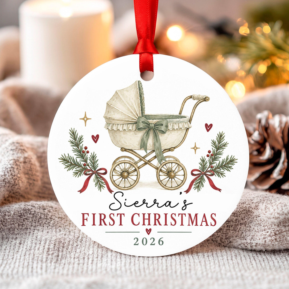 Baby's First Christmas Ornament Personalized, New Baby Stroller Keepsake, Custom Name 2026 Holiday Gift, Newborn Xmas Decor
