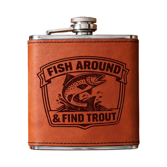 Fishing Flask Trout Fisherman Gift, Engraved Hip Flask for Fly Fishing, Fathers Day Gift for Dad, Trout Species Art, Fishing Gifts
