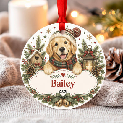 Personalized Golden Retriever Christmas Ornament, Custom Dog Name Ornament, Pet Memorial Gift, Puppy's First Christmas