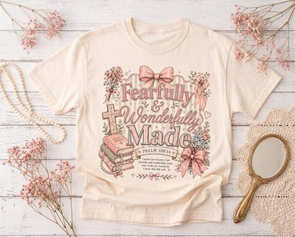 Fearfully and Wonderfully Made Shirt, Psalm 139:14 Christian Tee for Women, Coquette Pink Faith Shirt, Bible Verse Gift, Scripture Tee
