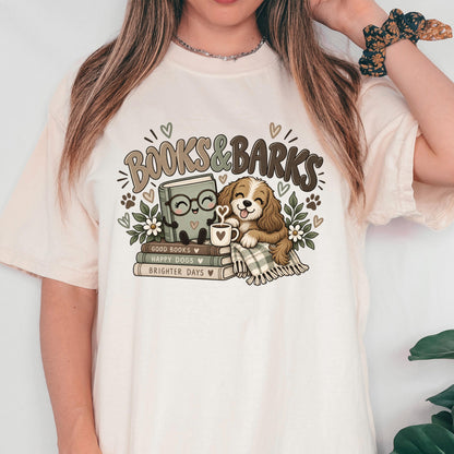 Dog Book Lover Shirt, Books & Barks Comfort Colors Tee, Dog Moms!
