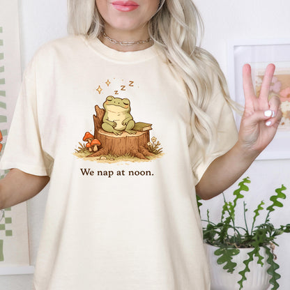 Whimsical Frog Shirt We Nap At Noon, Cute Mental Health Shirt, Fairycore Cottagecore Womens Shirt, Funny Frog Gift, Trending Shirt