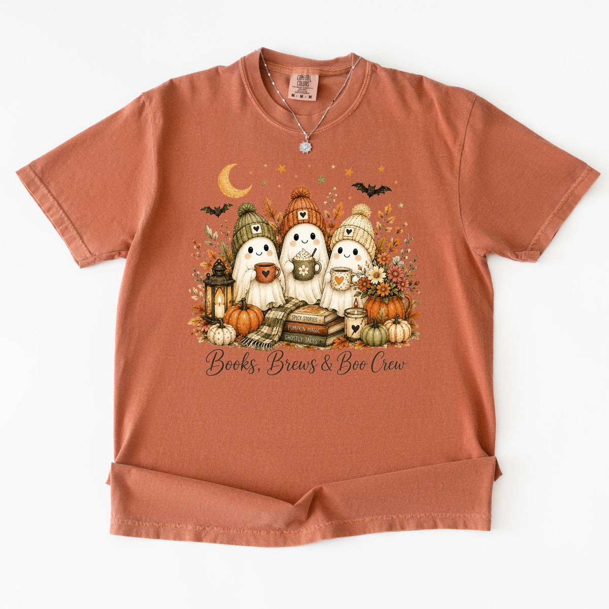 Bookish Fall Shirt, Spooky Coffee Book Lover Tee, Unisex Berry