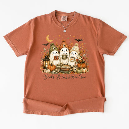 Bookish Fall Shirt, Spooky Coffee Book Lover Tee, Unisex Berry