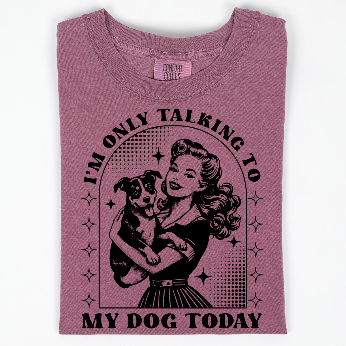 Dog Lover T-Shirt, Funny Dog Mom Shirt, Comfort Colors C1717 Tee, Retro Pinup Girl Design, Pet Owner Gift, "I'm Only Talking To My Dog Today