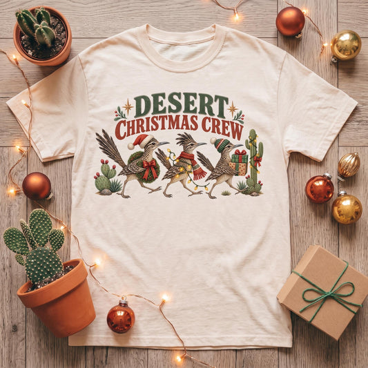 Desert Christmas Crew T-Shirt, Roadrunner Christmas Shirt, Southwestern Holiday Tee, Cactus Xmas Comfort Colors Shirt