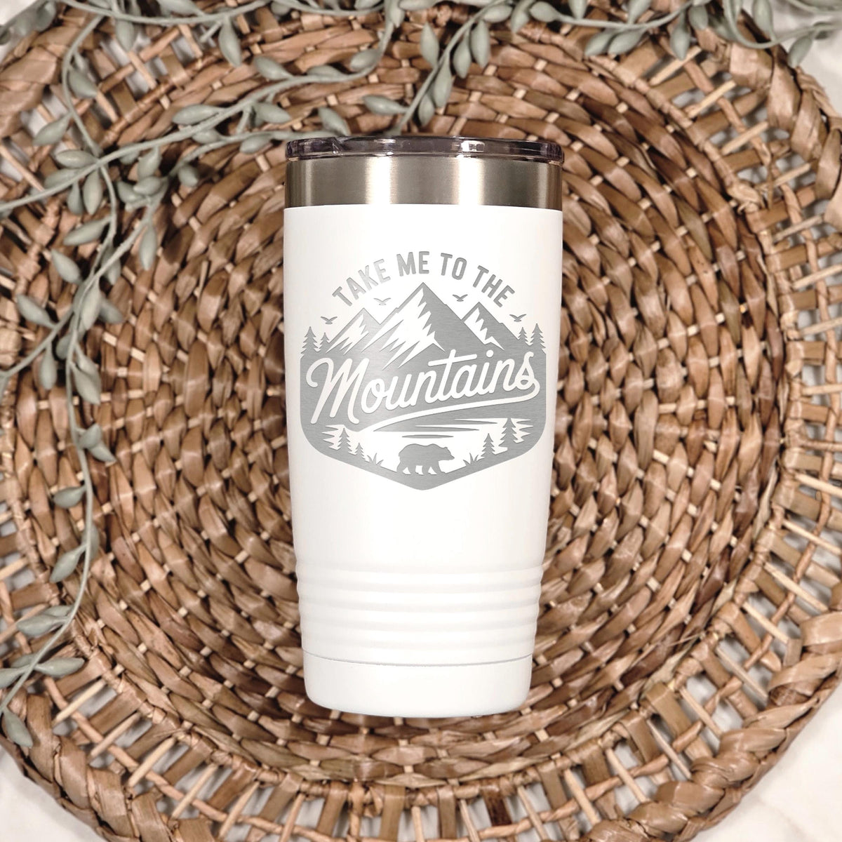 Mountain Travel Mug 20oz Insulated Stainless Steel Tumbler, Camp.