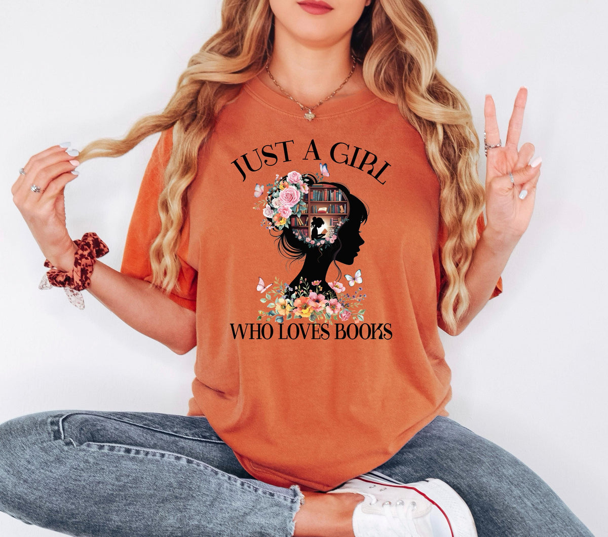 Book Lover Shirt, Floral Bookish Tee, Comfort Colors Washed Blue Unisex L