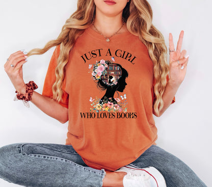 Book Lover Shirt, Floral Bookish Tee, Comfort Colors Washed Blue Unisex L