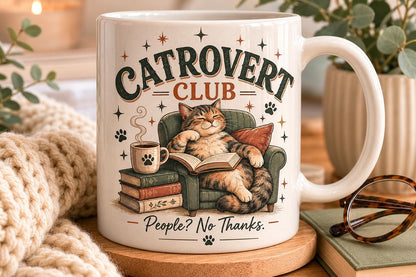 introvert cat mug, Ceramic Catrovert Mug, 15oz, 11oz, Both Sides!