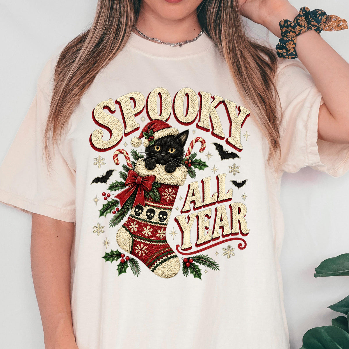Spooky All Year Shirt, Black Cat Christmas Tee, Goth Christmas Shirt, Creepmas Spooky Christmas Cat Gift, Witchy Christmas Cat Lover Top