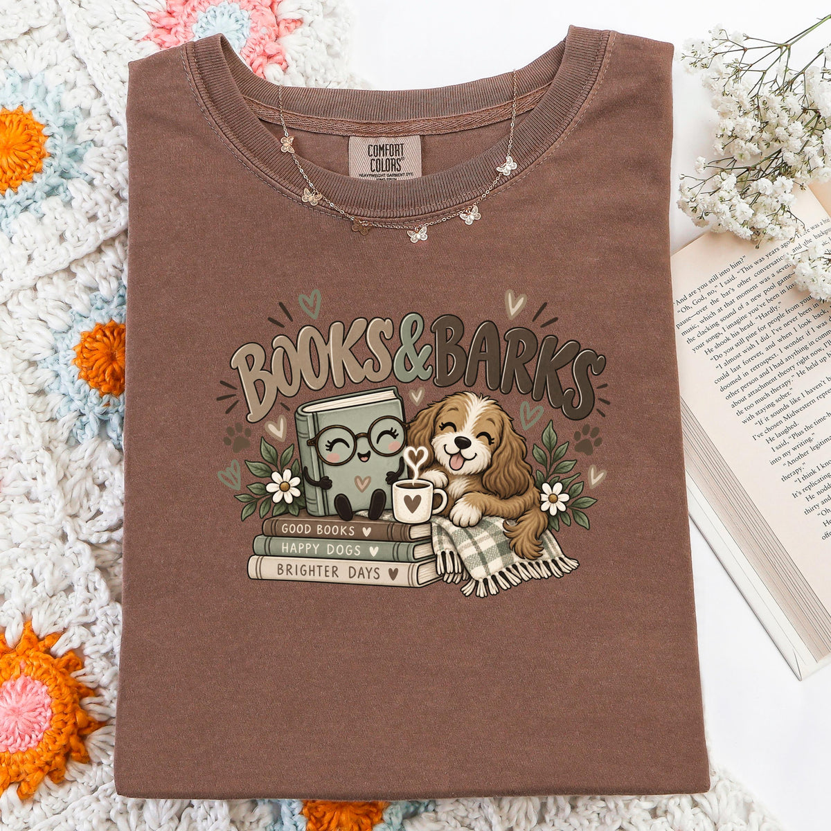 Dog Book Lover Shirt, Books & Barks Comfort Colors Tee, Dog Moms!