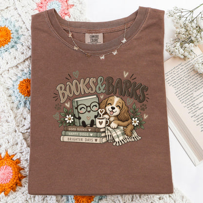 Dog Book Lover Shirt, Books & Barks Comfort Colors Tee, Dog Moms!