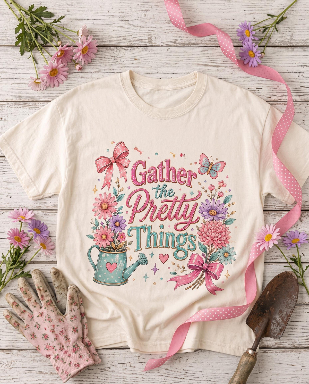 Gather the Pretty Things Shirt, Coquette Garden Tee for Her, Cute Floral Gardening Shirt, Cottagecore Plant Lady Gift, Garden Comfort Colors