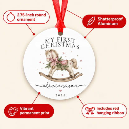 Baby's First Christmas Ornament Personalized, My First Christmas Rocking Horse, Custom Name Baby Girl Ornament 2026