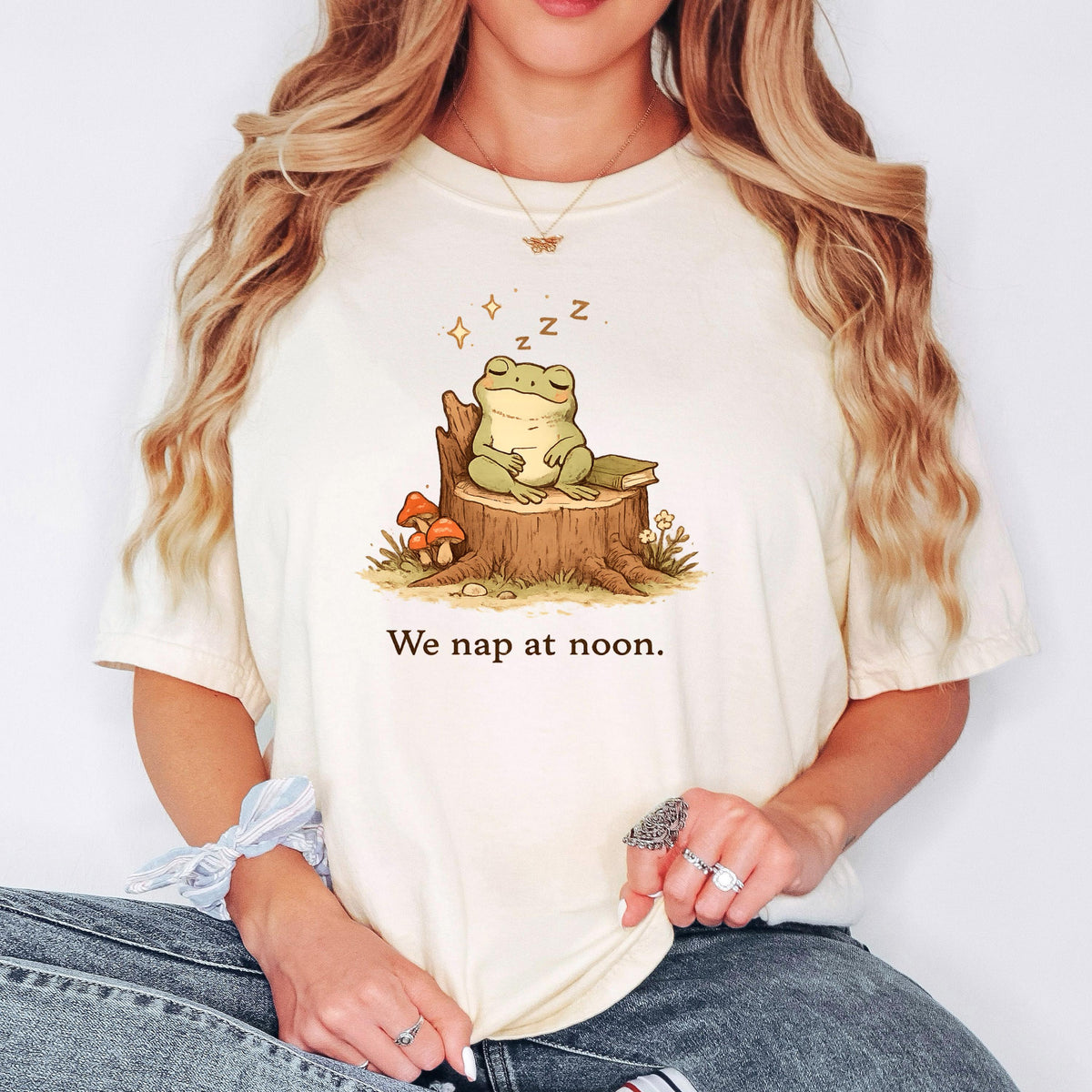 Whimsical Frog Shirt We Nap At Noon, Cute Mental Health Shirt, Fairycore Cottagecore Womens Shirt, Funny Frog Gift, Trending Shirt