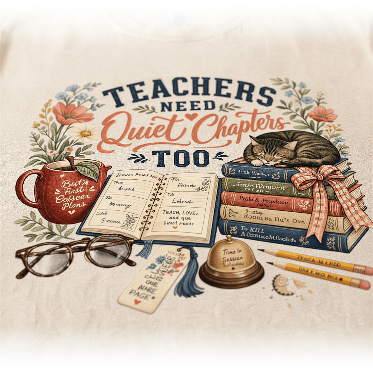 The image is a collage of various objects and text, including a cat, books, glasses, a bell, and a cup, all arranged in a visually appealing manner.