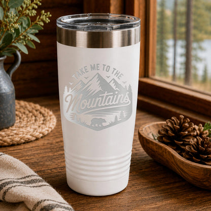 Mountain Travel Mug 20oz Insulated Stainless Steel Tumbler, Camp.
