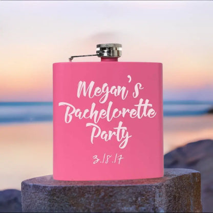 Bachelorette Party Pink Flask - Personalized bachelorette party favors Custom gifts supplies - Joyful Moose
