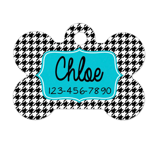 dog name tag - dog id tag - Houndstooth personalized dog tag - Turquoise Dog Tag - dog name tags - custom dog tag