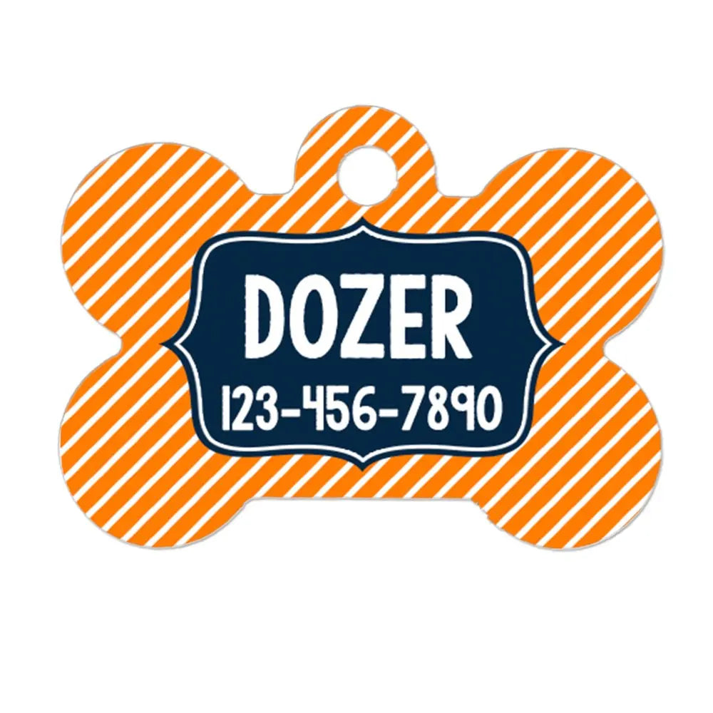 Personalized Dog Name Tag - Dog ID Tag - Boy Dog Custom Dog Collar Tag - Dog Tag Stripe Navy Orange