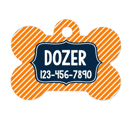 Personalized Dog Name Tag - Dog ID Tag - Boy Dog Custom Dog Collar Tag - Dog Tag Stripe Navy Orange