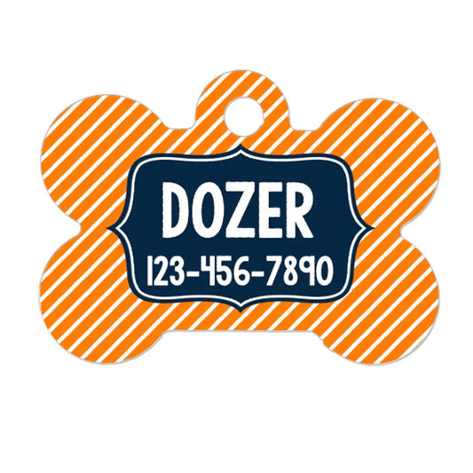 Personalized Dog Name Tag - Dog ID Tag - Boy Dog Custom Dog Collar Tag - Dog Tag Stripe Navy Orange