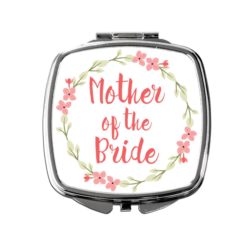 Mother of the Bride Gift - Floral Mother of the Bride Compact Pocket Makeup Mirror - Coral
