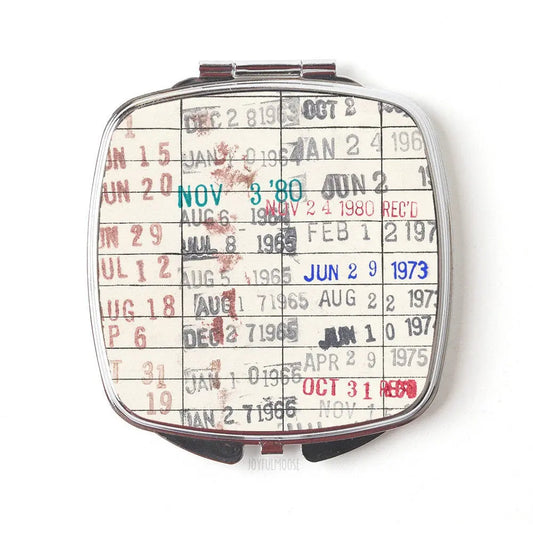 Vintage Library Card Compact Purse Mirror - Christmas Gift For Readers, Teachers, Librarians - Library Book Due Date