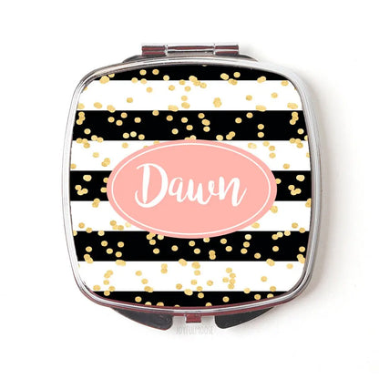 Personalized Gift for Her, Mothers Day gift, bridesmaid gifts, Birthday gift for sister, Cosmetic Mirror Black Coral Gold gifts for women