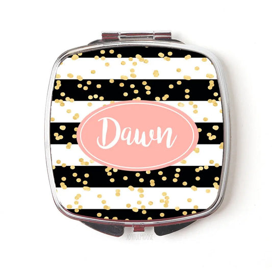 Personalized Gift for Her, Mothers Day gift, bridesmaid gifts, Birthday gift for sister, Cosmetic Mirror Black Coral Gold gifts for women